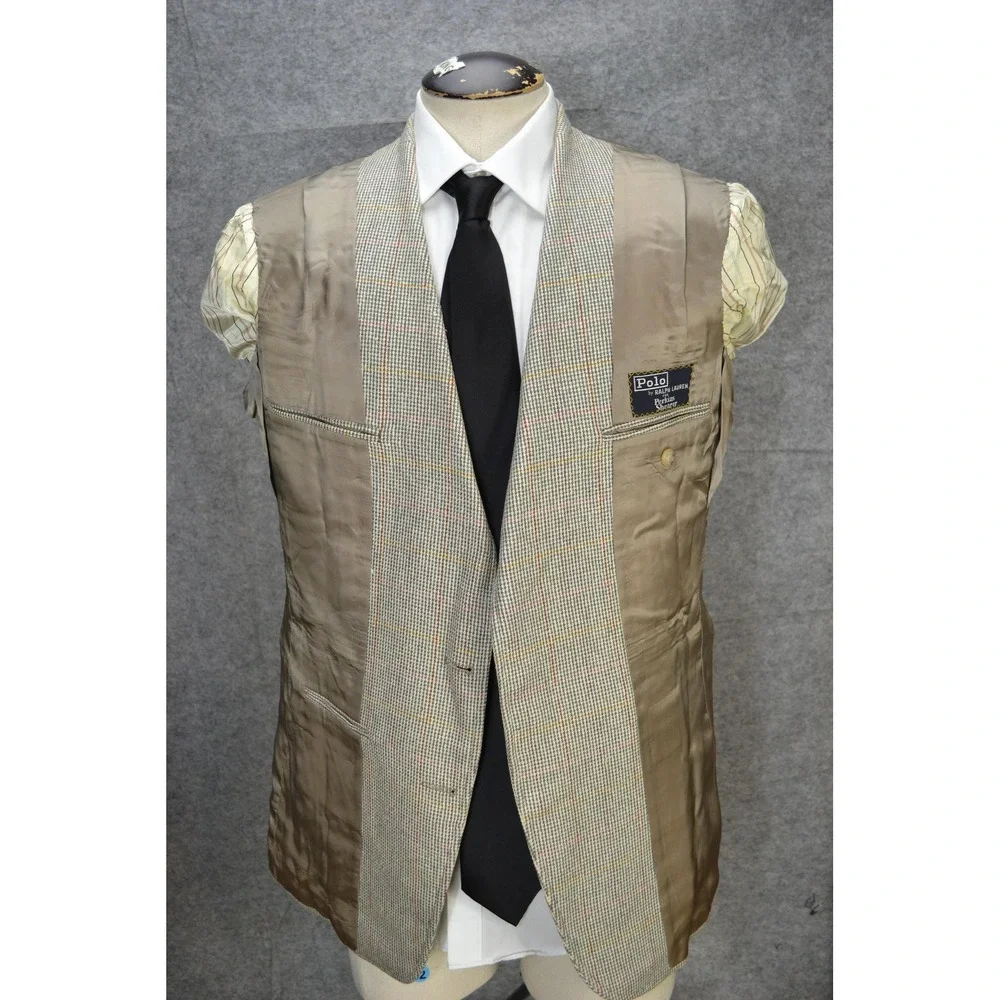 VTG Polo Ralph Lauren Blazer Mens 41L Gray Windowpane Check Made USA Sport‎ Coat